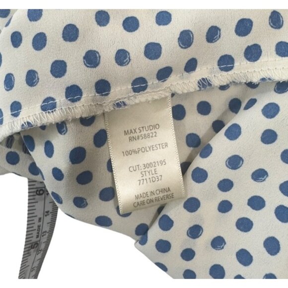 Max Studio Women SZ XL Blue Polka Dot Top Blouse Ruffle Bell 3/4 Sleeve Pullover - Picture 4 of 16